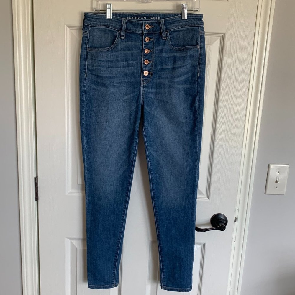 American Eagle AE Super Hi-Rise Button Fly Blue Jegging - Women's Size 12 R